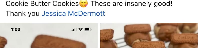 May include: Close-up of several brown cookie butter cookies on a wire rack. The cookies are shaped like rectangles and have a slightly crispy texture. The text "Cookie Butter Cookies" is visible in the image.