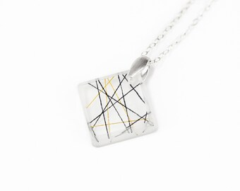 Square Resin Necklace, Silver Necklace, Resin Jewelry, Clear Resin Casting, Adjustable Chain, Contemporary Jewelry, Everyday Jewelry