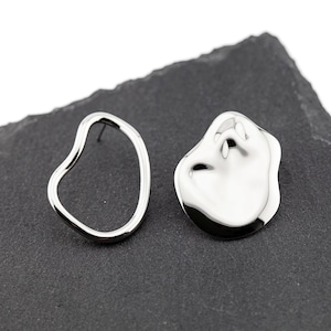 Mismatched Wave Statement Earrings in Sterling Silver, Asymmetric Earrings, Bold Earrings, Modern Earrings, Minimalist Earrings