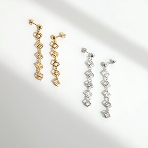 Cube Drop Earrings, Sterling Silver Earrings, 14K Gold Vermeil Earrings, 3D Earrings, Modern Earrings, Everday Jewelry