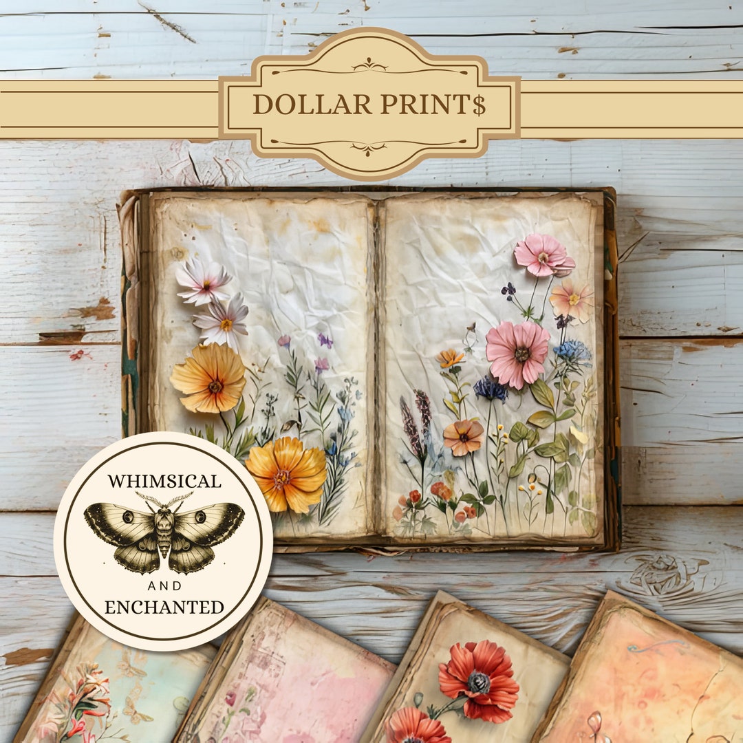 Printable Junk Journal Mixed Media Whimsical Art Floral Digital Paper ...