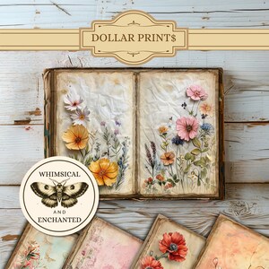 Printable Junk Journal Mixed Media Whimsical Art Floral Digital Paper Scrapbook Paper Shabby Chic Craft Vintage Ephemera Instant Download