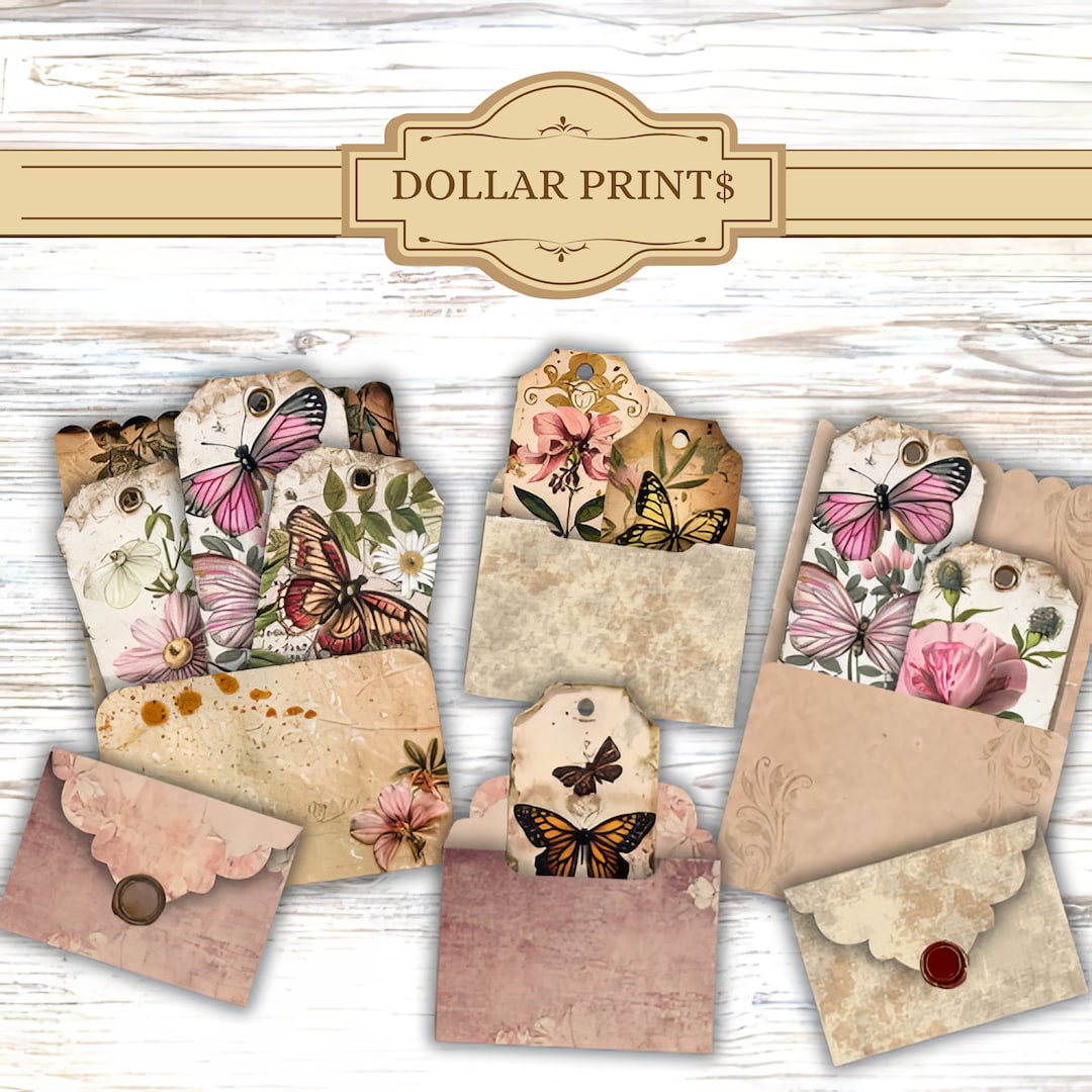 Printable Junk Journal Kit Tags & Pockets Floral Digital Paper ...