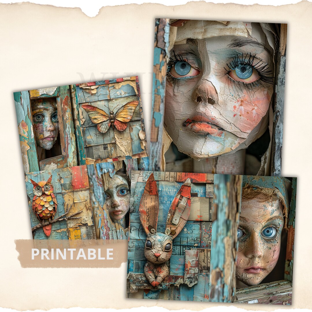 Printable Junk Journal Mixed Media Whimsical Dolls Digital Paper ...