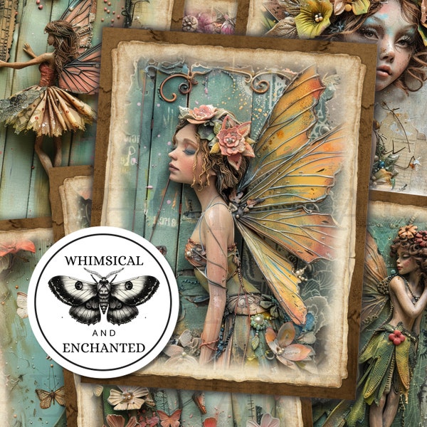 Printable Junk Journal Mixed Media Whimsical Art Fairy Doll Digital Paper Scrapbook Craft Vintage Ephemera Instant Download