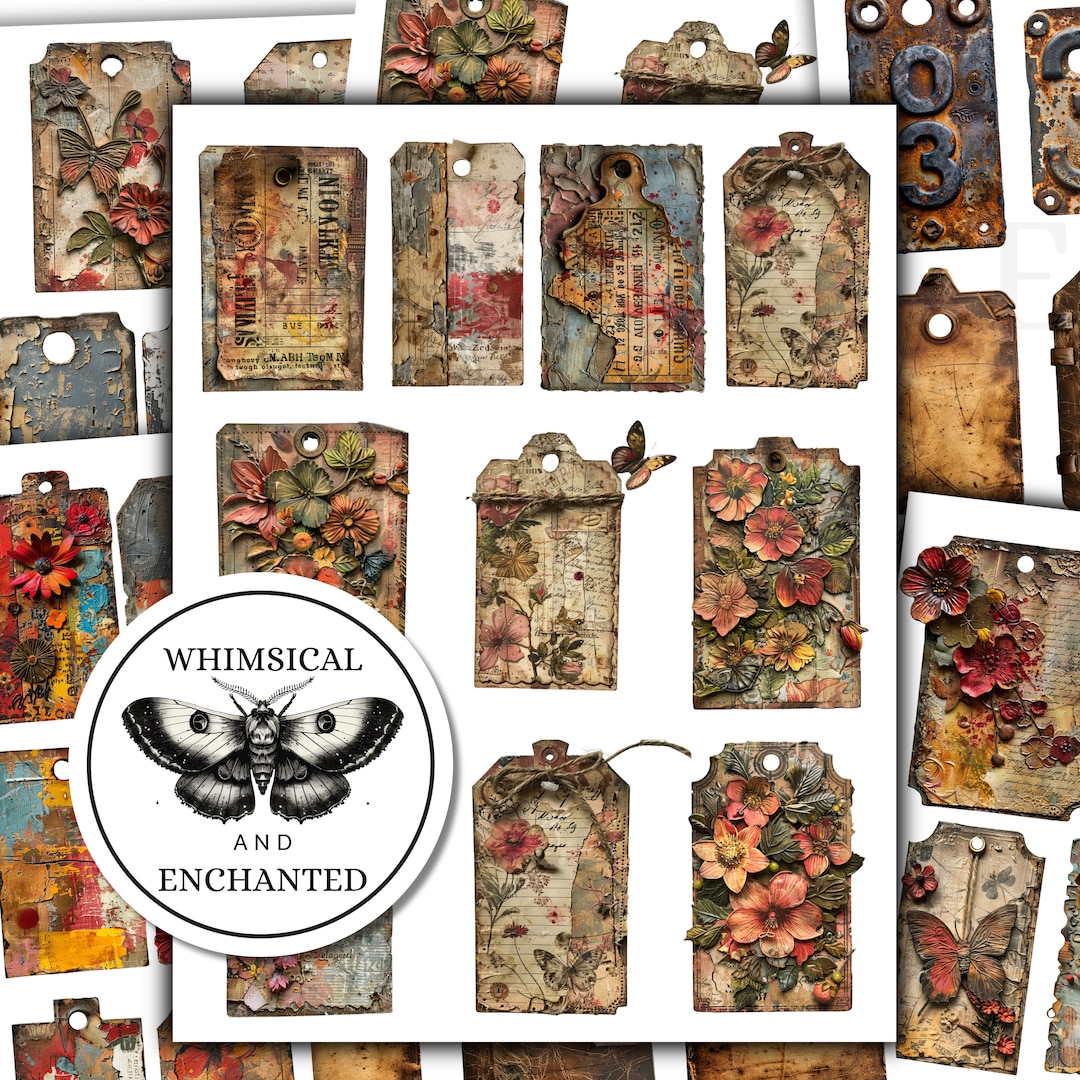 Printable Junk Journal Tags Mixed Media Vintage Ephemera Fussy Cut ...