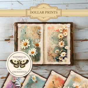 Printable Junk Journal Kit Daisies Whimsical Floral Digital Paper Scrapbook Paper Shabby Chic Mixed Media Vintage Ephemera Instant Download