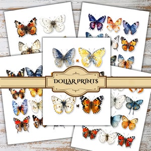 Journal imprimable indésirable, papillons techniques mixtes art fantaisiste papier numérique scrapbooking artisanat vintage éphémères pointilleux artisanat en papier découpé