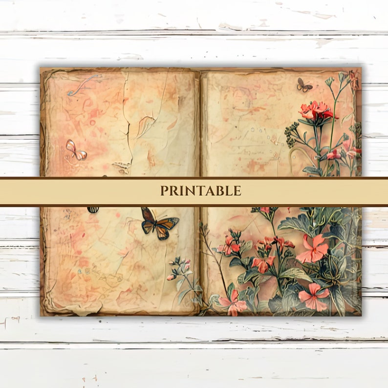 Printable Junk Journal Mixed Media Whimsical Art Floral Digital Paper ...