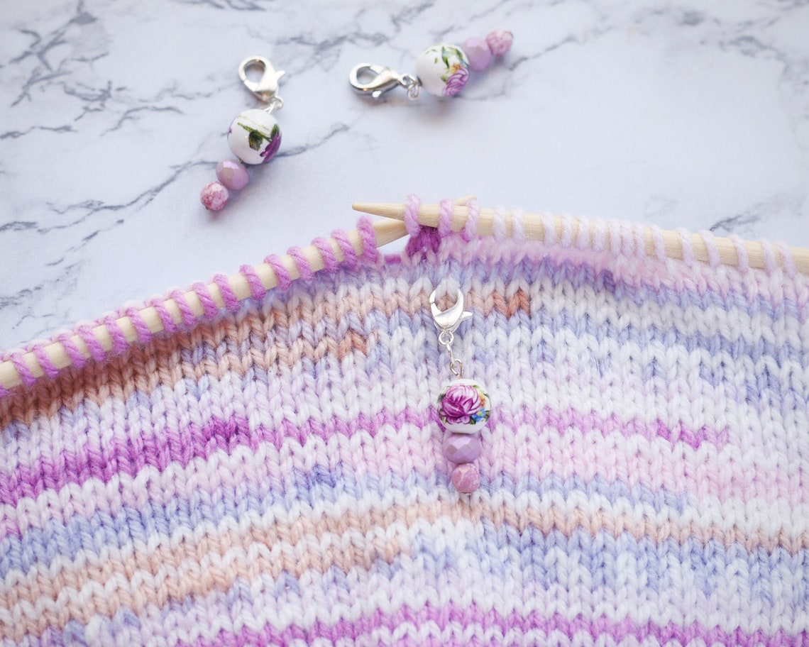 Pink Floral Bead Stitch Marker Progress Keeper Knitting Etsy