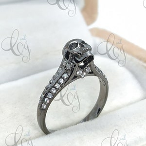 Skull Engagement Ring, Gothic Skull Ring, Wedding Ring, White Round Diamond Ring, Black Skull Ring, Modern Skull Ring, Anniversary Ring