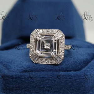 Art Deco 2.14 Carat Asscher Cut Diamond Wedding Engagement Ring In 935 Argentium Silver, Art Deco Ring, Antique Engagement Ring Vintage Ring