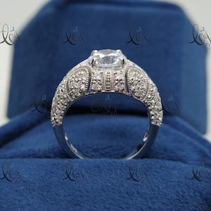 Vintage 2.00 Carat White Round Cut Diamond Wedding Engagement Ring In 935 Argentium Silver, Antique Engagement Ring, Rings for women