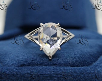 2.20 CT Pera Rose Cut Solitaire Anillo de compromiso, anillo de bodas de diamante de corte antiguo, anillo de propuesta, plata 925, anillo de corte vintage hecho a mano