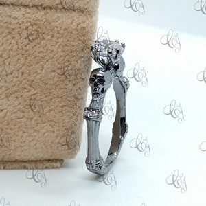 Black Skull Ring, Gothic Engagement Rings Two Face Ring Women's Ring, Vintage Wedding Ring In 925 Sterling Silver Black Rhodium Plated Ring