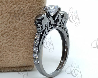 24mm Punk Band Women's Brass Rhinestone Wedding Engagement Ring Silver Size 6-8 