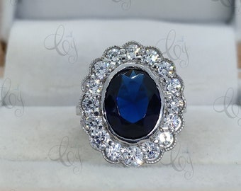 Bague Marguerite Antique Or 18k Rubis Et Diamants - Taille 49, Style Halo (années 1940)