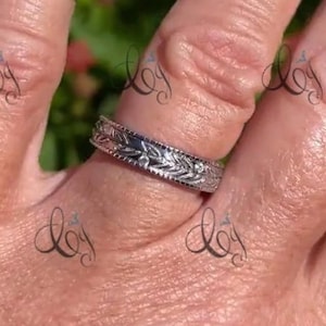 Anello nuziale vintage da donna, anello nuziale floreale, anello impilabile con diamanti Milgrain, anello vintage, anello dell&#39;eternità, anello antico per anniversario