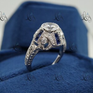 Vintage 2.40 Carat Round Cut Diamond Engagement Wedding Ring In 935 Argentium Silver, Art Deco Ring, Antique Engagement Ring, Bezel Set Ring