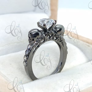 Skull Engagement Ring - 1.85 Ct Moissanite Gothic Ring - Dainty Skull Ring - Stacking Ring - Skull Design Ring - Anniversary Gift For Her