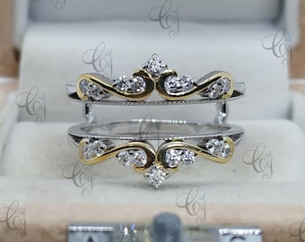 Enhancer Ring Guard, Wraps For Ring, Enhancer Wrap Ring In 935 Argentium Silver Engagement Wedding Ring Round Cut Wrap Guard Band For Women