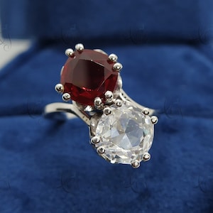 Antique Edwardian Ruby Diamond Twist Ring, Art Nouveau Cushion Diamond & Ruby &quot;Toi Et Moi&quot; Engagement Ring Ethical Ring Double Stone Ring
