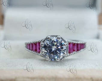 2ct Diamond & Ruby Vintage Style Ring, Ruby and Diamond Engagement Ring, Art Deco, Vintage, Antique Style Ruby and Diamond Ring Wedding Ring