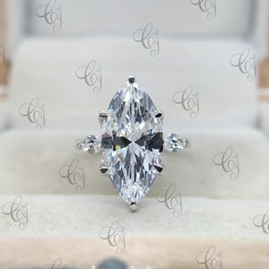 3.86 CT Marquise Cut Diamond Engagement Ring In 935 Argentium Silver, 3 Stone Ring, Wedding Ring Anniversary Ring Marquise Diamond Ring