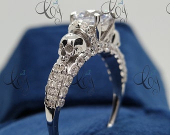 Brilliant Moissanite Engagement Ring In 925 Sterling Silver Gothic Two Face Skull Ring Wedding Gothic Punk Ring 1.90 Ct Moissanite Ring