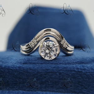 2.00 Ct Vintage Diamond Engagement Ring Set Round Cut Moissanite Bridal Set 925 Silver Art Deco Moissanite Wedding Ring Set Anniversary Ring
