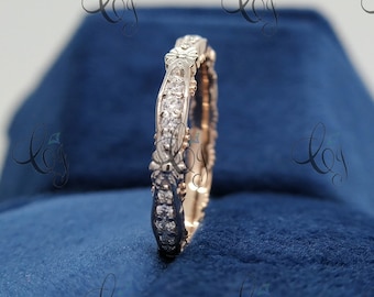 Antique Flower Art Deco Diamond Wedding Band Ring Two Tone Band Stacking Band Vintage Band Eternity Band Antique Band Anniversary Ring Gifts