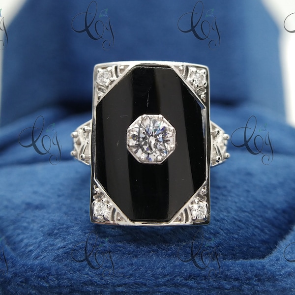 1.80 Carat Vintage Art Deco Round Cut Diamond Antique Engagement Ring In 925 Sterling Silver For Women Onyx Diamond Ring Antique Estate Ring