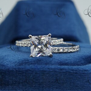 2.10 CT Princess Cut Diamond Engagement Ring Set In 925 Sterling Silver For Womens - Princess Solitaire Ring - Bridal Set - Promise Ring Set