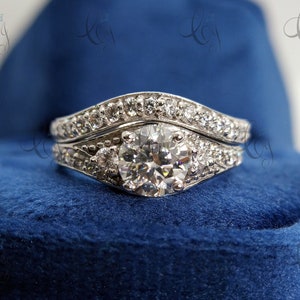 2PC Bridal Wedding Round Moissanite Ring Set Diamond Engagement Ring Set For Women Sterling Silver Stacking Ring Set Vintage Bridal Set Gift