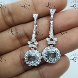 Vintage Filigree Bridal Earrings Silver and Aquamarine Drop Bridal Earrings, Art Deco Dangle Bridal Earrings, Antique Drop Bridal Earrings