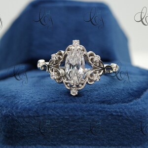 1.3 CT Marquise Cut Ring White Solitaire Diamond Ring Unique Ring Solitaire Ring Vintage Silver Ring Wedding Engagement Ring Gift Ring