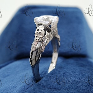 2 Carat White Round Cut Moissanite Two Skull Engagement Wedding Ring In 925 Sterling Silver Gothic Vintage Skull Ring Anniversary Punk Gift