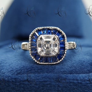 2 Carat Antique Vintage Art Deco Engagement Ring, White Asscher Cut Diamond Ring Vintage Bezel Ring In 925 Sterling Silver Wedding Ring