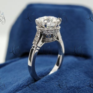 2.3 Carat Round Moissanite Solitaire Vintage Art Deco Engagement Ring - Hidden Halo Ring - Minimalist Ring  - Moissanite Ring - Wedding Ring