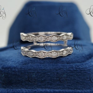 Art Deco Enhancer Ring Guard 1.19 TCW Okrągły Diament Szlif Dopasowany Guard, Obrączka Ślubna, Pierścionek Vintage Dla Kobiet Diamentowy Pierścień Wzmacniający