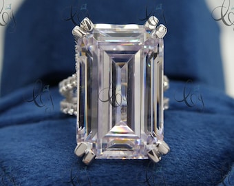 20x13MM 23ct Large Emerald Cut and Round Cut Accents CZ Cocktail Party Ring Engagement Ring In 925 Sterling Silver For Women Gift