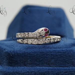 Snake Ring, Wrap Snake ring, Diamond Snake ring, Pink Sapphire Eyes Snake Ring, Serpent Ring, Sterling Silver, Two Tone Ring, Wedding Band