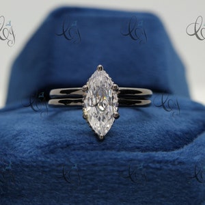 Marquise Cut Moissanite Wedding Ring Set Plain Wedding Band Anniversary Ring Set Diamond Promise Ring 925 Sterling Silver Anniversary Gift