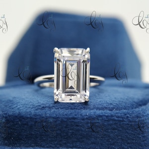 4 Carat Emerald Cut Solitaire Engagement Ring, Emerald Cut Moissanite Ring In 925 Sterling Silver 4 Ct Moissanite Engagement Ring Gifts