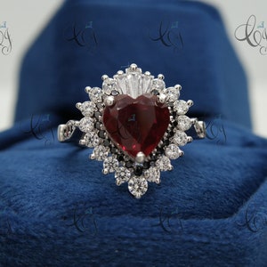 Stunning Lovable Red Heart Cut Diamond Ring, Baguette Prong Set Ring, Wedding Bridal Ring, Valentine Gift , Anniversary Gift Jewelry