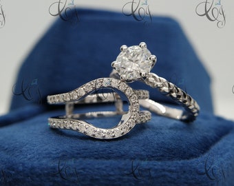 2.30 CT Weißer Rundschnitt Moissanit Solitärring Verlobungsring In 925 Sterlingsilber-Wrap-Einsatz-Band-Hochzeits-Jacke-Wrap-Schutz-Enhancer