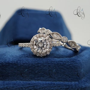 2.00 Ct Art Deco Wedding Ring Set Round Cut Moissanite Anniversary Ring Set Diamond Engagement Ring Promise Ring Anniversary Gift