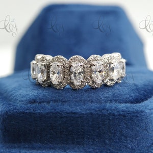 Oval Cut Diamond Wedding Band / Solitaire Ring / Seven Stone Eternity Wedding Band / Engagement Ring / Promise Ring / Anniversary Ring Gift