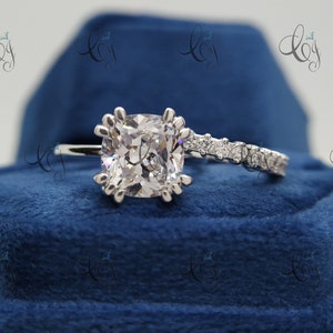 4.12 Ct Elongated Cushion Cut Diamond Engagement Ring & Art Deco Wedding Band Solitaire Wedding Ring Set of 2 For Women, 925 Sterling Silver