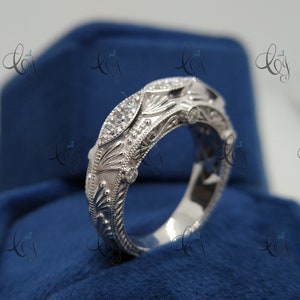 Antique Art Deco Diamond Wedding Band Ring Diamond Band Stacking Band Vintage Band Dainty Engagement Ring Antique Band Anniversary Ring Gift